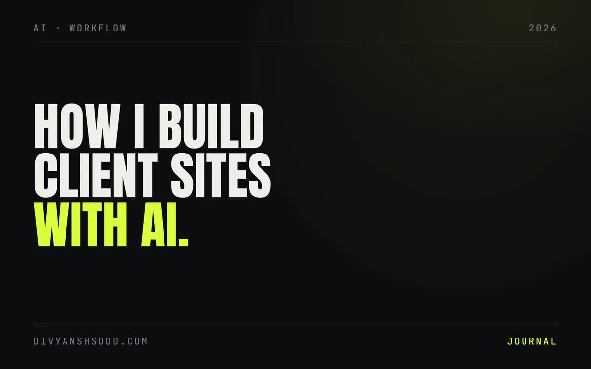Title card reading “How I build client sites with AI” in bold type on a near-black background