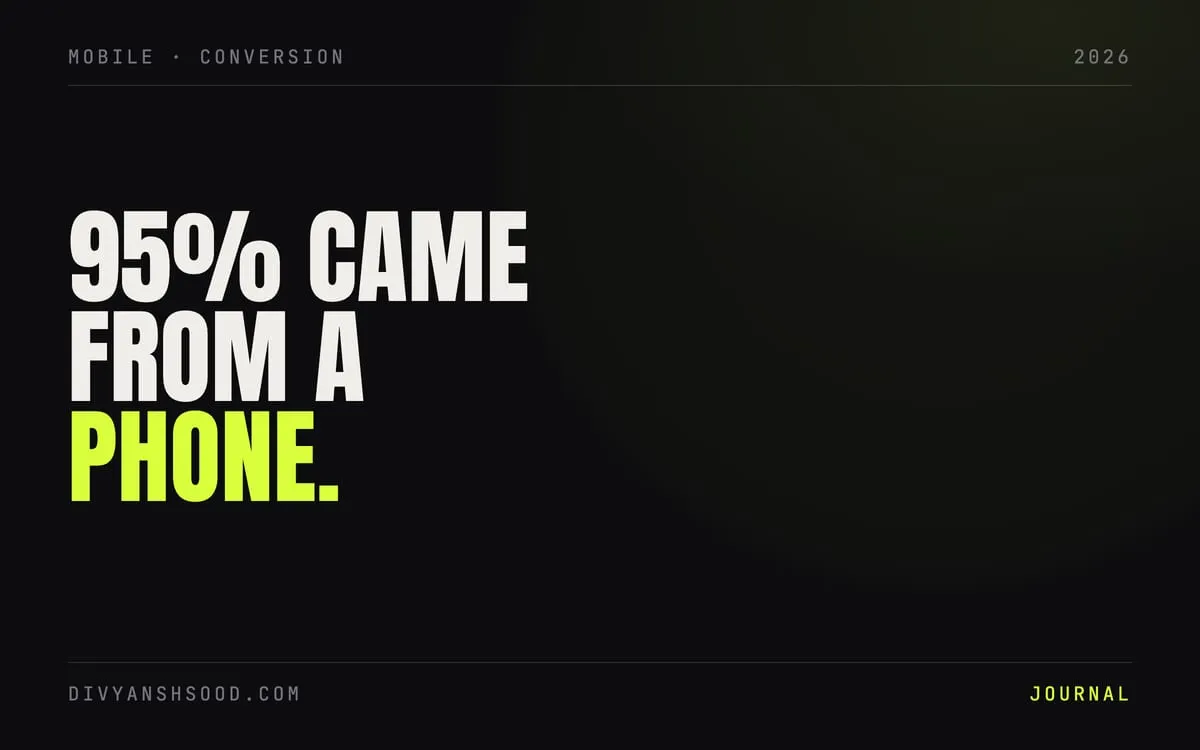Title card reading “95% came from a phone” in bold type on a near-black background