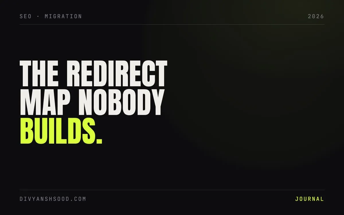 Title card reading “The redirect map nobody builds” in bold type on a near-black background