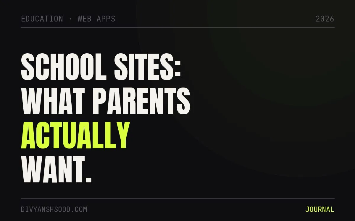 Title card reading “School sites: what parents actually want” in bold type on a near-black background