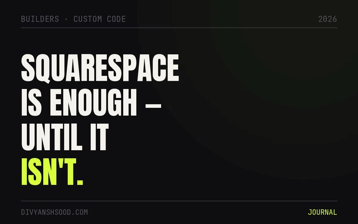 Title card reading “Squarespace is enough — until it isn’t” in bold type on a near-black background