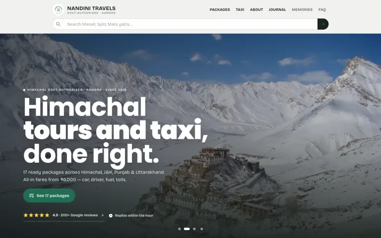 Nandini Travels — homepage hero