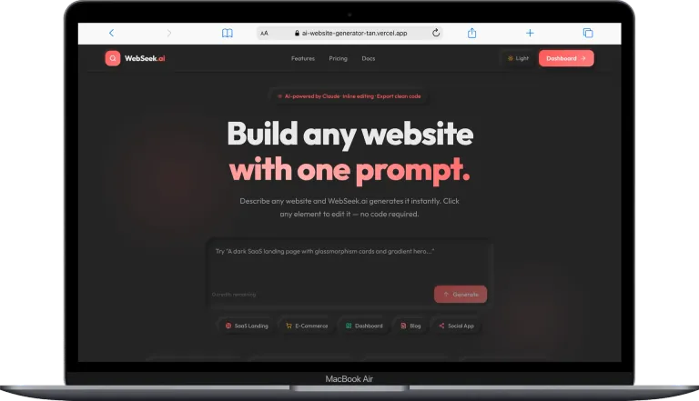 WebSeek.ai — choosing a model before generating a site