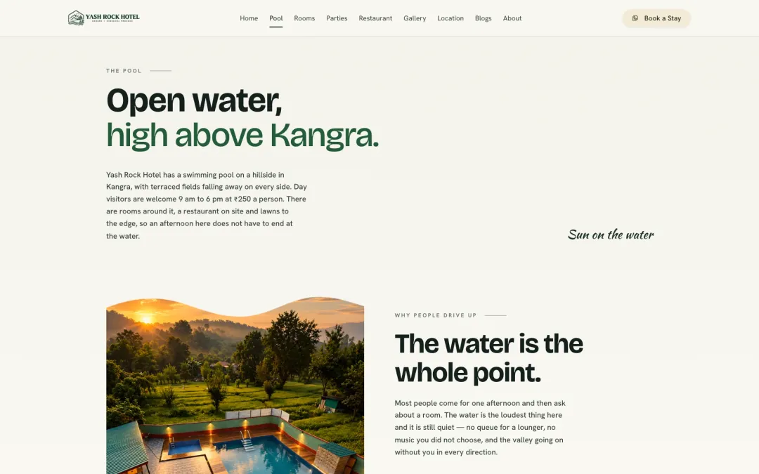 Yash Rock Hotel — the pool page for day visitors and guests